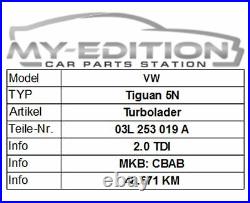 Audi A4 8K A5 A6 4G Q5 VW Seat Skoda 2,0TDI 140PS Turbo 03L253019A